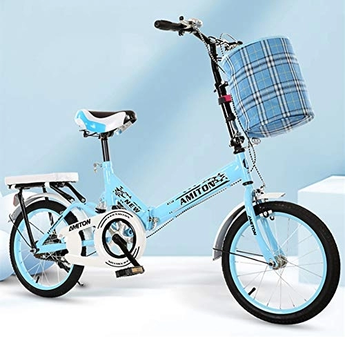 Plegables : Bicicleta Plegable para 135-175cm Personas, con Manillares Ajustables & Cesta & Frenos Delanteros Y Traseros Bicicleta, 20 Pulgadas Amortiguación Bicicleta Plegable-Azul 20 Inch