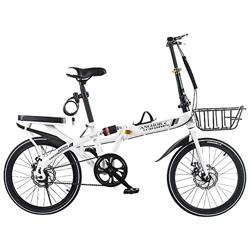 Plegables : Bicicleta plegable para adolescentes adultos, bicicleta urbana de acero al carbono de 16 / 20 pulgadas, freno de disco doble, bicicleta MTB plegable antideslizante para hombres / mujeres, Blanco, 20in