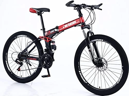 Plegables : Bicicleta Plegable Para Adultos, 26 Pulgadas Freno De Doble V Acero Al Carbono Bicicleta Plegable, Rueda De Radios Bicicletas Urbanas, Para Hombre Y Mujer Red, 26 inches
