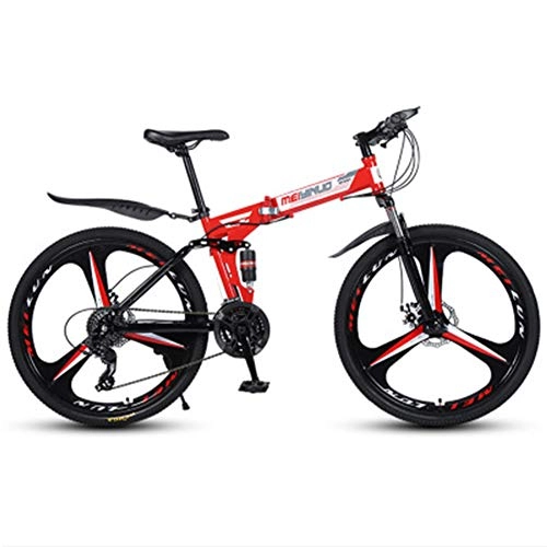 Plegables : Bicicleta plegable para adultos - 26in Bicicleta de montaña plegable 21 / 24 / 27 Bicicleta de velocidad Suspensión completa MTB bicicletas, Rojo, 27 speed