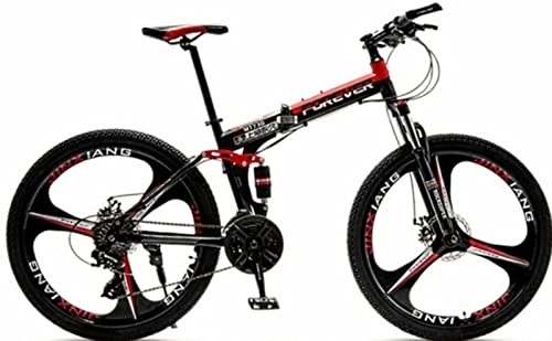Plegables : Bicicleta Plegable Para Adultos, Bicicleta De Montaña Plegable De 24 / 26 Pulgadas Para Hombres Y Mujeres, 21Velocidades Freno De Disco, Horquilla De Suspensión Bloqueable Unisex Red, 26 inches