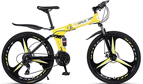 Plegables : Bicicleta Plegable Para Adultos, Bicicleta De Montaña Plegable De 26 Pulgadas Para Hombres Y Mujeres, 21 Velocidades Freno De Disco Horquilla De Suspensión Bloqueable yellow, 26 inches