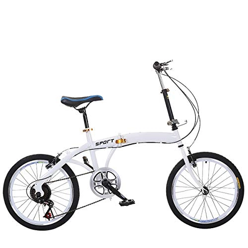 Plegables : Bicicleta Plegable para Adultos y Boy de 6 velocidades de Freno de Disco Dual de la Ciudad de la Bicicleta de 20 Pulgadas de Alto Carbono Marco de Acero Bicicleta, White