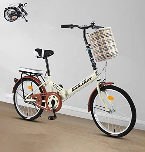 Plegables : Bicicleta Plegable para Mujer Bicicleta de 16 Pulgadas 20 '' Bicicleta Urbana cómoda de una Sola Velocidad con Canasta + Estante, Bicicleta Ligera portátil (Color:Yellow, Size:16'')