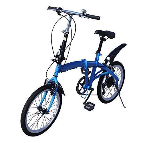 Plegables : Bicicleta plegable plegable de 20 pulgadas, de acero al carbono, 7 marchas, carga de 90 kg, doble freno en V, color azul