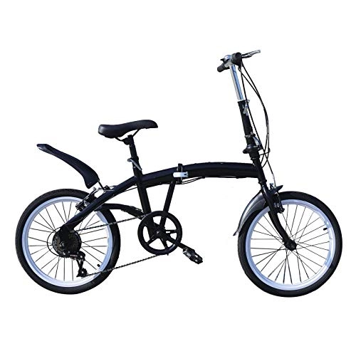 Plegables : Bicicleta plegable plegable de 20 pulgadas, de acero al carbono, 7 velocidades, carga de 90 kg, doble freno en V, color negro