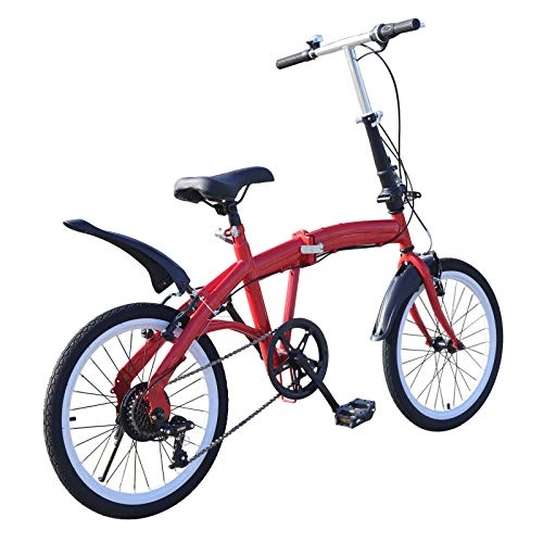 Plegables : Bicicleta plegable plegable de 20 pulgadas, de acero al carbono, 7 velocidades, carga de 90 kg, doble freno en V rojo