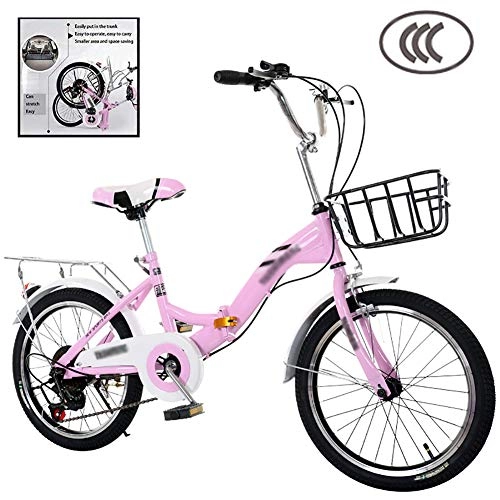 Plegables : Bicicleta Plegable Porttil con Cuerpo De Aleacin De Aluminio Liviano Bicicleta De Doble Velocidad De Freno para Viajar Unisex 18 Pulgadas (Color: Rosa)