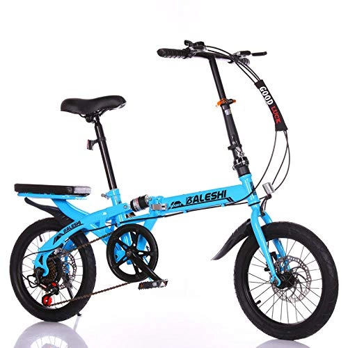 Plegables : Bicicleta plegable ultraligera de 16 pulgadas, velocidad variable y absorción de impactos, estudiantes adultos masculinos y femeninos de escuelas intermedias y primarias, city bicycle-blue_16 pulgadas
