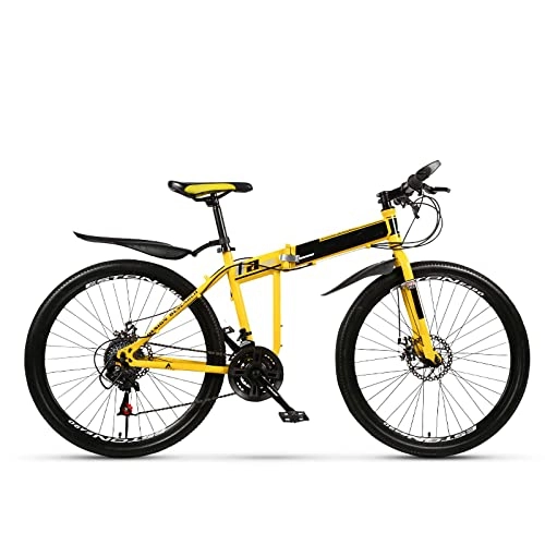 Plegables : Bicicleta profesional de carreras, bicicleta plegable de velocidad variable de 24 / 26 pulgadas, sin absorción de golpes, bicicleta de montaña ligera, bicicleta de montaña (color: amarillo, tamaño: 24)