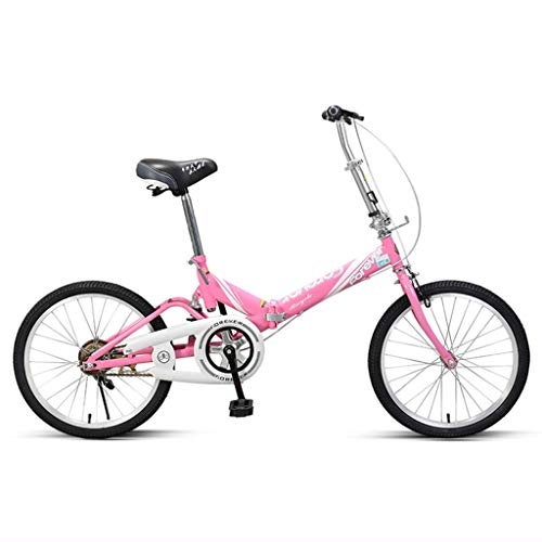 Plegables : Bicicletas 20 Pulgadas Marco de Acero Alto Contenido de Carbono Carretera Plegable nias nios Adultos Sola Velocidad (Color : Pink, Size : 20inches)