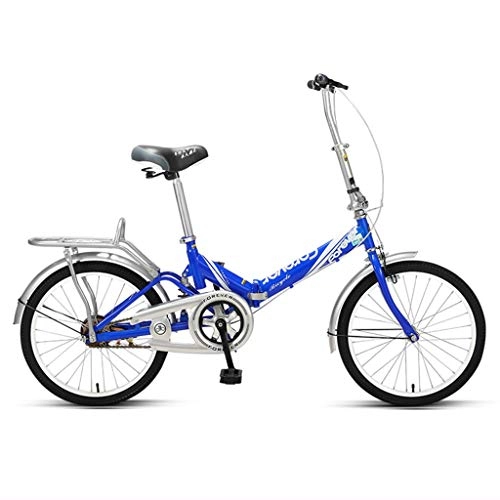 Plegables : Bicicletas 20 Pulgadas Plegable Adulto Sola Velocidad Carretera de la Ciudad Alto Contenido de Carbono Marco de Acero (Color : Blue, Size : 20inches)