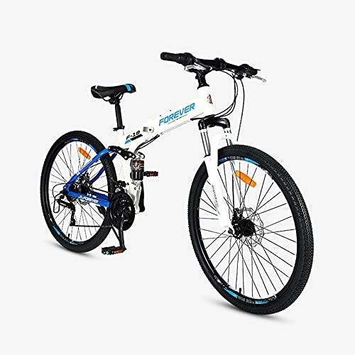 Plegables : Bicicletas, Bicicleta De Montaña De 26 Pulgadas Para Adultos Y Juventud, 24 Velocidades Livianas Bicicletas De Montaña Dual Dula Descuerzo Frenas Suspensión Tenedor Para Exte(Size:26inch, Color:blanco)