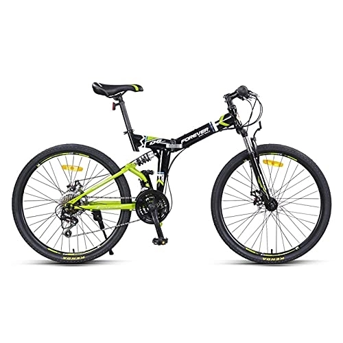 Plegables : Bicicletas, Bicicleta Plegable De 24 Pulgadas, 24 Velocidades Variable Velocidad Doble Amortiguador Bicicleta De Montaña, Adulto Ordinario Bicicleta Para Hombre Mujer Adolesce(Size:24inch, Color:Verde)