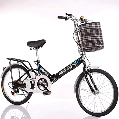 Plegables : Bicicletas de montaña Bicicleta Plegable Bicicleta portátil de una Sola Velocidad Estudiante Adulto Ciudad Commuter Bicicleta de Estilo Libre con Cesta, Negro