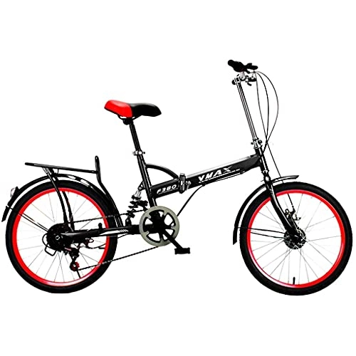 Plegables : Bicicletas de montaña Bicicleta Plegable Variable 6 velocidades Portátil Adulto Estudiante Ciudad Bicicleta de cercanías, Rojo-Negro