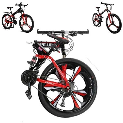 Plegables : Bicicletas de Montaña For Adultos, 26 Pulgadas, Llantas de 3 Spoke 24 de Bastidor de Suspensión Engranajes Velocidad Del Freno de Disco Completa Bicicletas MTB Acero de Alto Carbono Carretera Plegable