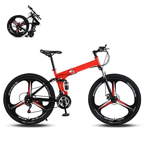 Plegables : Bicicletas De Montaña Plegables, 24 Pulgadas Tres Ruedas De Corte Marco De Acero De Alto Carbono Velocidad Variable Absorción De Doble Choque All Terrain Adult Plegable Bicicleta, Rojo, 24 Speed