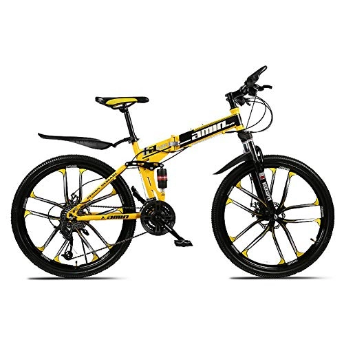 Plegables : Bicicletas de montaña plegables para adultos, bicicleta adulta 24" / 26", cambio de 21 etapas, 10 ruedas cortadoras, MTB, negro y amarillo