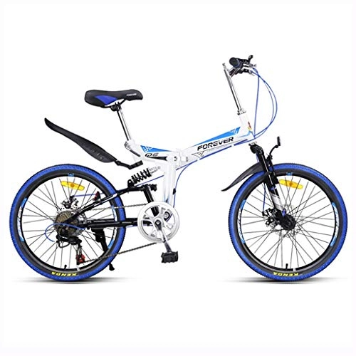 Plegables : Bicicletas de Velocidad Variable montaña Plegable Marco de Acero 7-Velocidad Alto Contenido de Carbono Adulto Ultra Ligero (Color : Blue, Size : 22inches)