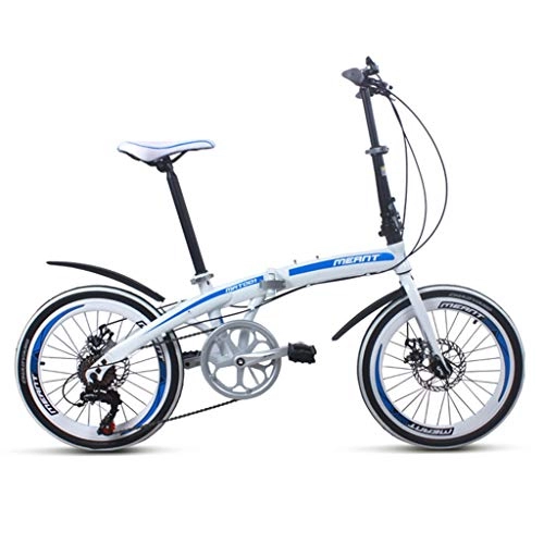 Plegables : Bicicletas Plegable Cambio Adulto Desplazamiento 7 velocidades de Doble Freno de Disco porttil Estudiante, Enviar la Cesta (Color : Blanco, Size : 20inches)
