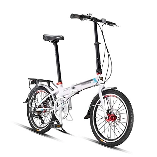 Plegables : Bicicletas Plegable For Adultos 20 Pulgadas Portátiles De Aleación De Aluminio De Velocidad Variable 7 Velocidades (Color : Blanco, Size : 20inches)