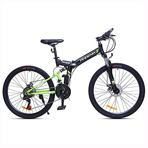 Plegables : Bicicletas Plegable montaña Adulto Variable de Velocidad 24 Pulgadas Hombres y Mujeres cruzan pas Amortiguador (Color : Green, Size : 24inches)