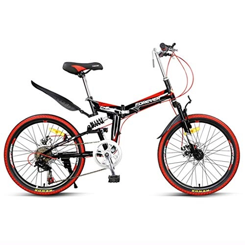 Plegables : Bicicletas Plegable montaña for Adultos Hombres y Mujeres del Marco de Ultra Acero de carbón Alta Velocidad de la luz (Color : Red, Size : 22inches)