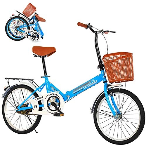 Plegables : Bicicletas Plegables Adulto Ciudad Bicicleta Plegable De Aluminio De 20 Pulgadas Bicicleta Plegable Street Portátil Adultos De Bicicleta, De Choque Doble Disco Frenos, Sillin Confort, Azul