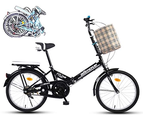 Plegables : Bicicletas Plegables De 16 / 20 Pulgadas para Mujer, Marco De Acero De Alto Carbono, Doble Suspensión Ligera Bicicleta Plegable Urbana para Estudiante Unisex / Negro / 16in
