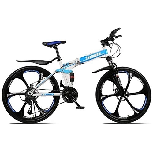 Plegables : Bicicletas plegables de bicicleta de montaña, freno de disco doble de 21 velocidades y 21 pulgadas, suspensión completa antideslizante, cuadro de aluminio ligero, horquilla de suspensión, azul, C