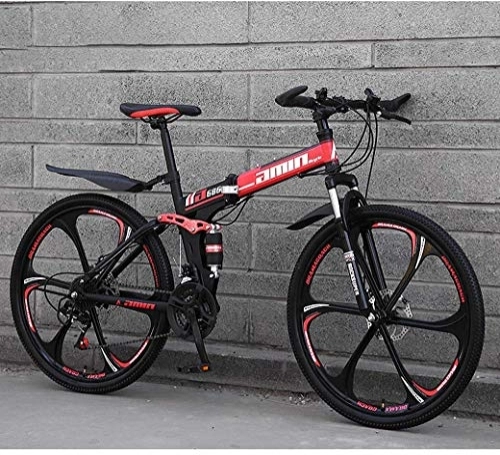 Plegables : Bicicletas plegables de bicicleta de montaña, freno de disco doble de 21 velocidades y 21 pulgadas, suspensión completa antideslizante, cuadro de aluminio ligero, horquilla de suspensión, rojo, C
