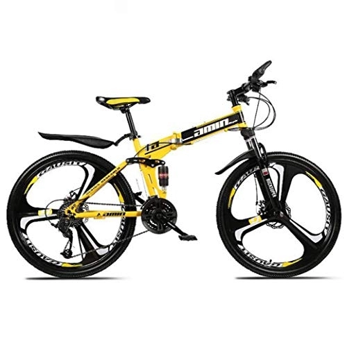 Plegables : Bicicletas plegables de bicicleta de montaña, freno doble de disco de 26 pulgadas y 24 velocidades, suspensión completa antideslizante, cuadro de aluminio ligero, horquilla de suspensión, amarillo, B