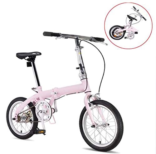 Plegables : Bidetu Bicicleta Plegable De 16 Pulgadas De Aluminio para Unisex Adultos, Niños, Viaje Urban Bici Ajustables Manillar Y Confort Sillin, Folding Pedales, Capacidad 110kg / Pink