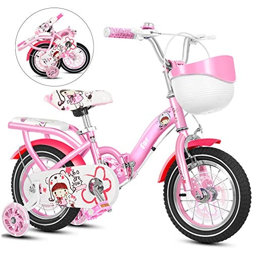 Plegables : Bidetu Bicicleta Plegable Infantil, 12-14-16 Pulgadas Bici para Niñas, Edición Clásica Bikes Bicicletas Infantiles con Ruedas de Entrenamiento / A / Pink / 14''