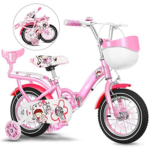 Plegables : Bidetu Bicicleta Plegable Infantil, 12-14-16 Pulgadas Bici para Niñas, Edición Clásica Bikes Bicicletas Infantiles con Ruedas de Entrenamiento / B / Pink / 14''