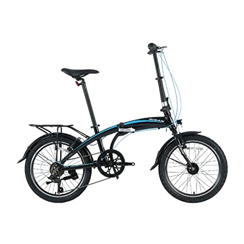 Plegables : Bisan Bicicleta plegable FX 3500-Tourney con ruedas de 20 pulgadas, disponible en color negro / rojo, negro / amarillo, negro / azul, 32 cm, marco de aleación 6061, fácil de montar, holandesa (20", azul)