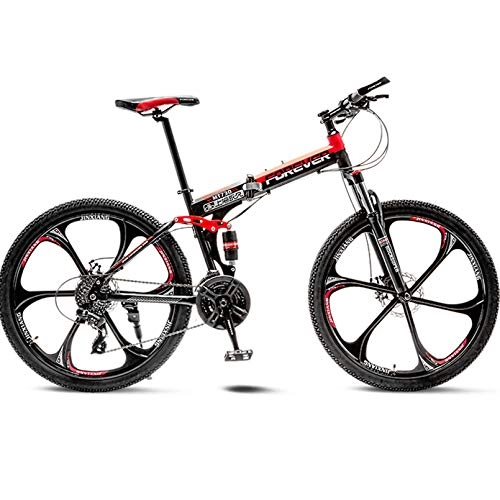 Plegables : BNMKL Bicicleta De Montaña 24 / 26 Pulgadas - 27 Velocidades Bicicleta Plegable, Doble Absorción De Impactos MTB, Bicicleta De Carretera Hombres Y Mujeres Adultos, Black Red, 24 Inch