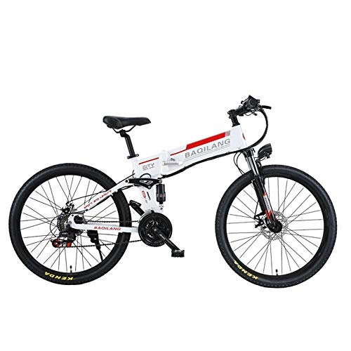 Plegables : BNMZX Bicicleta elctrica de Bicicleta de montaña Plegable, ciclomotor Adulto, Bicicleta de montaña para Adultos de 26 Pulgadas, Campo a travs, duracin de batera de 60 km, White-Retro Wire Wheel