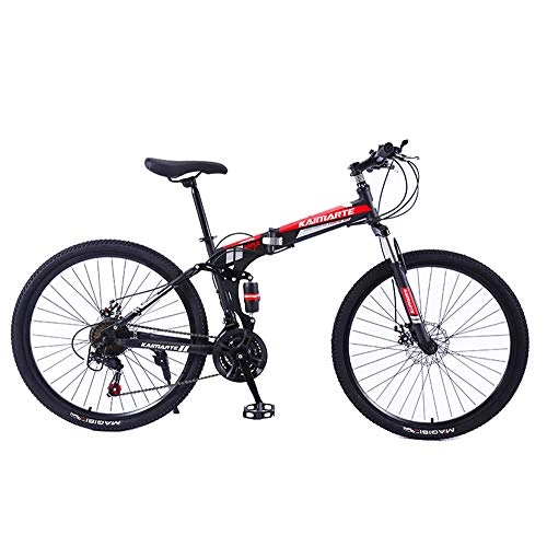 Plegables : CARACHOME Bicicleta de montaña de 26 Pulgadas Diseño Plegable Bicicleta de montaña de Acero de Alto Carbono Bicicleta de montaña Bicicleta de 21 velocidades (Blanco, Amarillo, Rojo), Negro