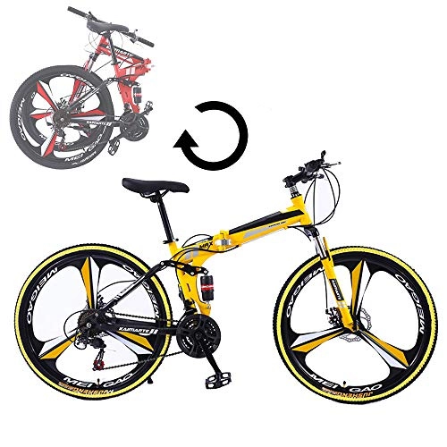 Plegables : CARACHOME Bicicleta de montaña Plegable 26 Pulgadas 27 velocidades, Bicicleta MTB con Sistema de absorción de Impactos Delanteros y Traseros, Amarillo
