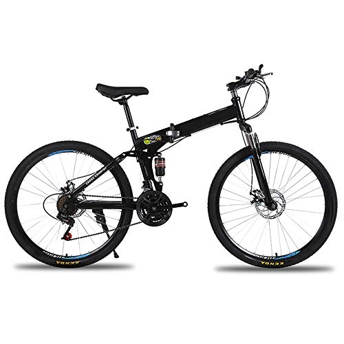 Plegables : CARACHOME Bicicleta de montaña Plegable de 26 Pulgadas Bicicleta de Frenos de Doble Disco de 27 velocidades con Sistema de absorción de Doble Choque, Negro