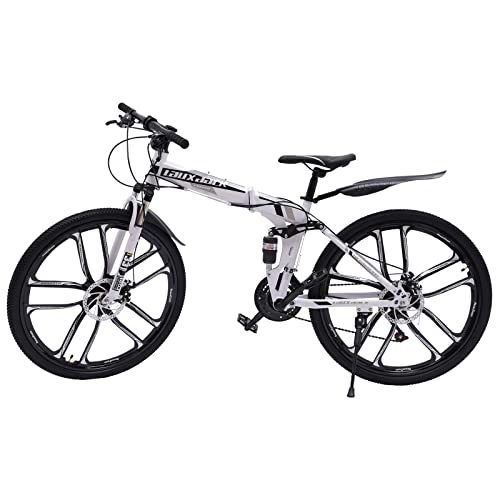 Plegables : CCAUUB Bicicleta de montaña plegable de 26 pulgadas, bicicleta plegable de 21 velocidades, con marco de doble absorción de impactos, frenos de disco, bicicletas de suspensión completa, bicicleta