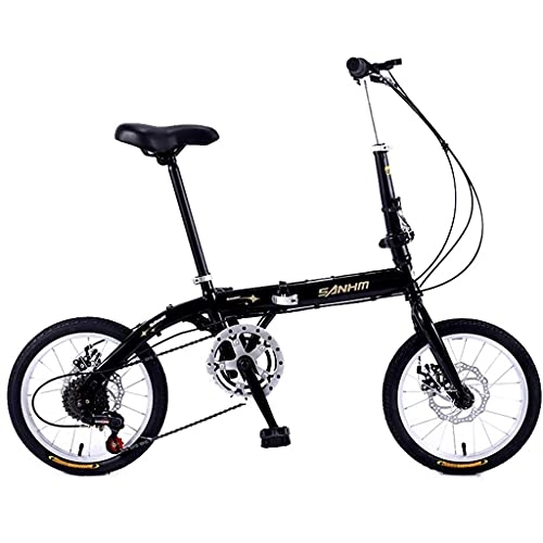 Plegables : CCLLA Bicicletas de montaña Bicicleta Plegable portátil de 16 Pulgadas Bicicleta de Freno de Disco de una Velocidad Bicicleta para Mujeres y Hombres Bicicleta de cercanías de la Ciudad, Negro