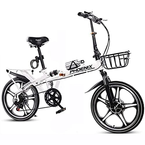 Plegables : CCLLA Bicicletas de montaña Bicicleta Plegable portátil de una Velocidad Bicicleta Deportiva al Aire Libre para Estudiantes Adultos con Cesta, Botella de Agua y Soporte, Color Blanco