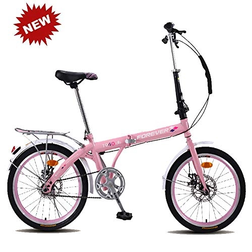 Plegables : CHAIJY Bicicleta Plegable de aleación Ligera de la Ciudad Bicicleta de amortiguación Bicicleta de montaña para Adultos Bicicleta Plegable Bicicleta Singlespeed Frenos de Doble Disco Viajeros, Pink
