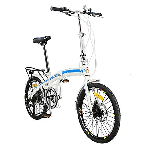 Plegables : CHEZI Light bicycleBicicleta de Acero al Carbono Plegable Plegable de Grado de Coche Doble Freno de Disco Bicicleta de Estudiante 20 Pulgadas 7 velocidades