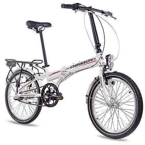 Plegables : CHRISSON Bicicleta plegable de 20 pulgadas – Foldrider 2.0 Blanco – Bicicleta plegable para hombre y mujer – Bicicleta plegable de 20 pulgadas con 3 marchas Shimano Nexus – Bicicleta plegable de ciudad