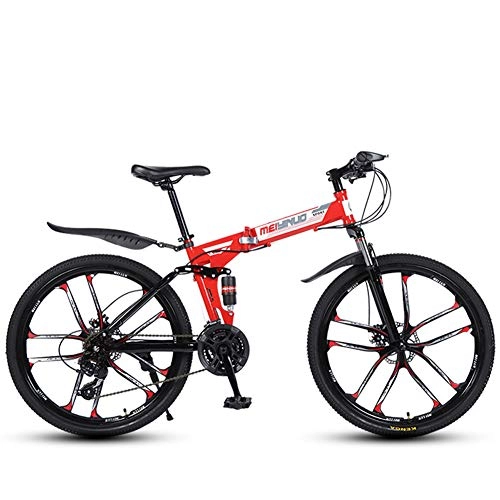 Plegables : CJCJ-LOVE 26 Pulgadas de Bicicletas de montaña Plegable de Edad, Estructura de Aluminio Ligero Fully Bicicletas de Carretera con Suspention Suspensión Tenedor del Freno de Disco, Red 10 Spoke, 27 Speed