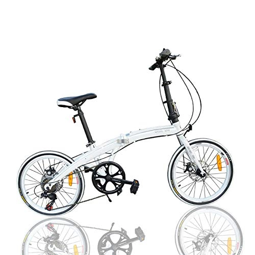Plegables : Comooc Bicicleta plegable de 20 pulgadas con velocidad variable para adultos hombres y mujeres ultraligera coche de regalo para coches de estudiantes, color Blanco, tamaño 20 pulgadas (50, 8 cm)